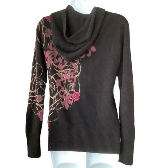Hardcore Elegance 100% Cashmere Rose Floral Intarsia Knit Hoodie S Zip Sweater - Picture 2 of 7